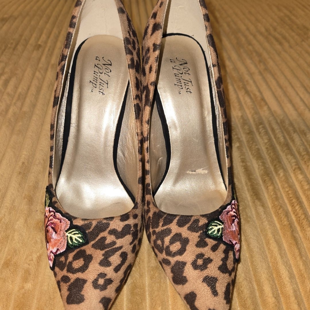Wild Pair Leopard Print Heels with Floral Embroidery
